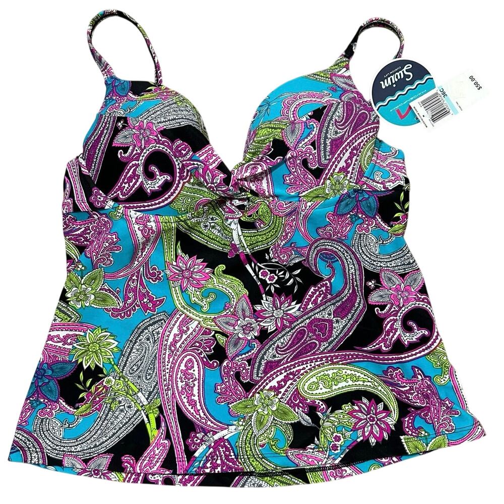 NWT Maidenform Swim Tankini Top 36C Paisley Custom Lift